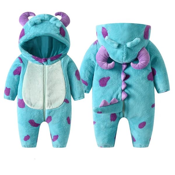 Macacão infantil bebê meninas e meninos roupas macacão de lã dos desenhos animados animal chifre com capuz quente engrossar inverno macacão outwear snowsuit 230927