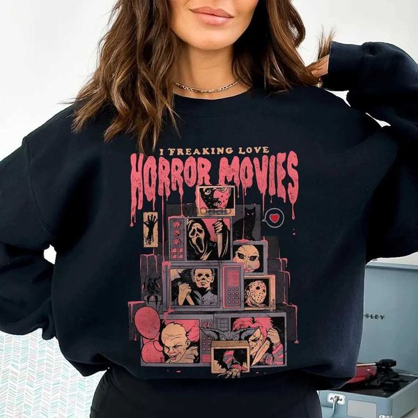 Kadın Hoodies Sweatshirts Renkli I Freaking Love Korku Filmleri Sweatshirt Komik Cadılar Bayram