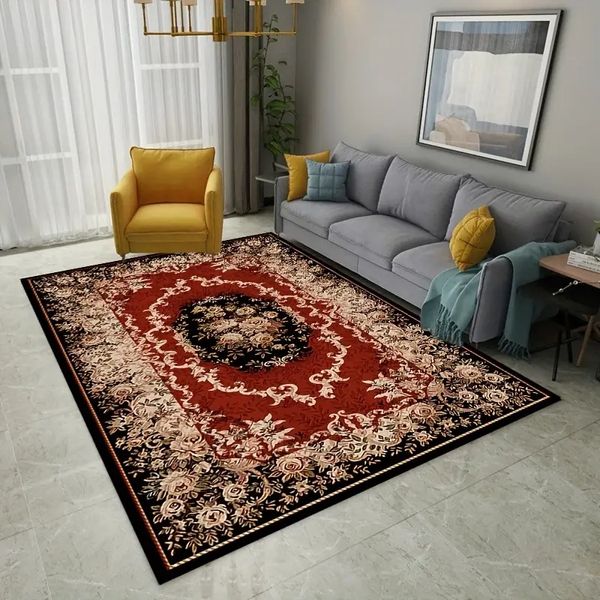 1 pezzo di tappeti persiani Boho con motivi floreali, tappetino in finta pelle di pecora super morbida per soggiorno, camera da letto, comodino, tappeti antiscivolo lavabili e facili da pulire per Halloween