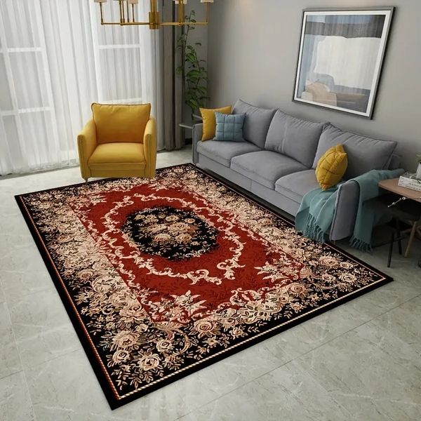 1 Stück Boho-Teppich mit persischem Blumenmuster, superweiche Bodenmatte aus Kunstschaffell für Wohnzimmer, Schlafzimmer, Nachttisch, leicht zu reinigen, waschbare, rutschfeste Überwurfteppiche für Halloween