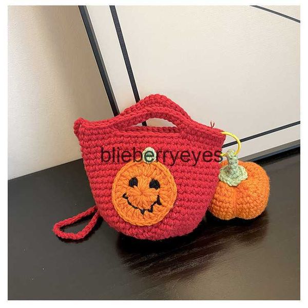 Totes Borsa a maglia di lana di zucca di Halloween 2023 Borsa da donna nuova Borsa a tracolla carina Mini Borsa a secchielloblieberryeyes