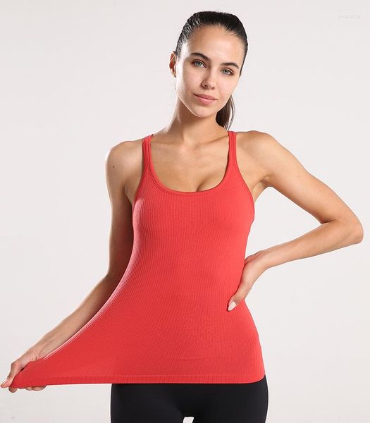 Camicie attive NWT 2023 Racerback Sport Fitness Crop Top Reggiseno integrato Yoga Gilet senza maniche Solido Canotta ad asciugatura rapida