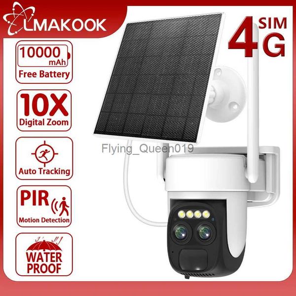 Obiettivo CCTV LMAKOOK 4K 8MP 4G Sim Card Doppia lente WIFI Fotocamera solare Batteria PIR Rilevamento umano Sicurezza esterna Telecamera di sorveglianza CCTV YQ230928