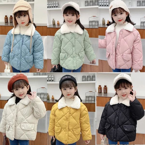 Jacken Kleidung Sets Winter Mädchen Baby Dicke Baumwolle Jacke Kaninchen Pelz Kragen Mantel Kurze Stepp Junge Warme Oberbekleidung Kinder Im Freien Casual Kleidung 230928