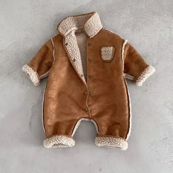 Strampler 7403 Vorverkauf Baby Overall Herbst Winter Retro Wildleder Dicke Lammwolle Kleidung Dicke Warme Kletterkleidung 230927