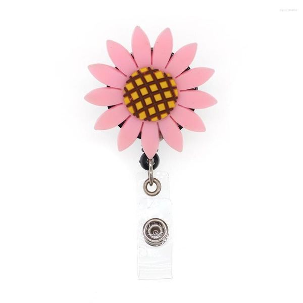 Schlüsselanhänger 10 teile/los Niedliche rosa gelbe PVC-Sonnenblume einziehbarer Ausweishalter
