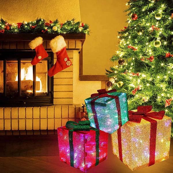 Decorazioni natalizie Scatole regalo illuminate Decorazioni natalizie per interni ed esterni per albero di Natale Portico per esterni domestici con lampada Confezione regalo Confezione regalo neve 230927