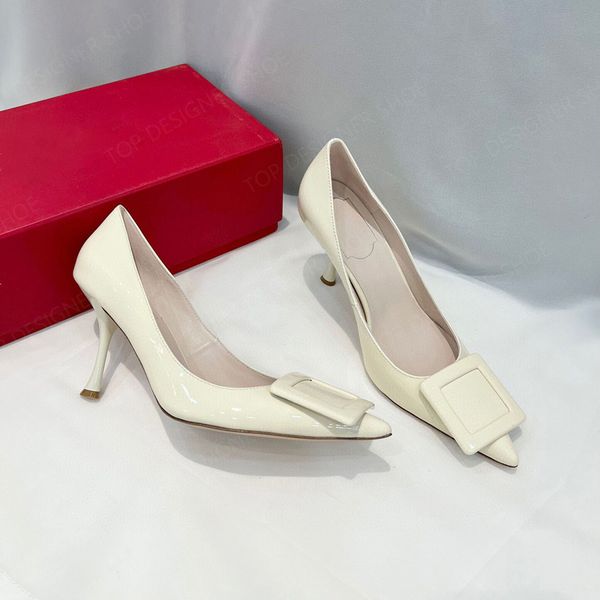 Clássico pontiagudo fivela quadrada sandálias de salto alto stiletto sapatos de salto alto bombas saltos sapatos de casamento 7cm sapatos de grife de luxo mulheres menina com caixa branco preto