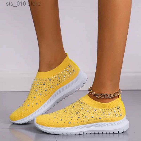 Elbise Ayakkabı Rimocy Parlak Kristal Örme Sneakers Kadınlar için Artı Boyutu Işık Kaydı Ev Ayakkabı Kadın Gündelik Yumuşak Alt Çorap Ayakkabıları Bayanlar T230928