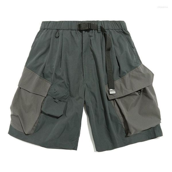 Herren-Shorts, japanischer Cityboy, Retro-Stil, mit mehreren Taschen, für Freizeit, Arbeit, trendige, lockere, weite Bein-Silhouette, funktionelle Caprihose