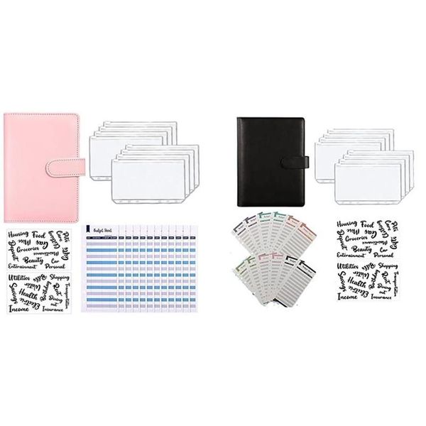 Confezione regalo Raccoglitore per notebook in pelle PU A6 Budget 6 anelli Buste economiche per contanti Sistema 12 pezzi Fogli spese205x