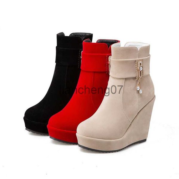 Botas mulheres botas de salto alto sapatos femininos botas-mulheres designer de luxo cristal stiletto borracha senhoras 2023 moda cunha couro x0928