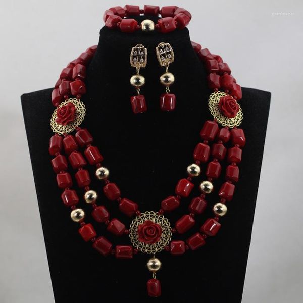 Colar brincos conjunto exclusivo vinho vermelho nigeriano coral contas pingente de dama de honra dubai jóias africanas grátis qw420