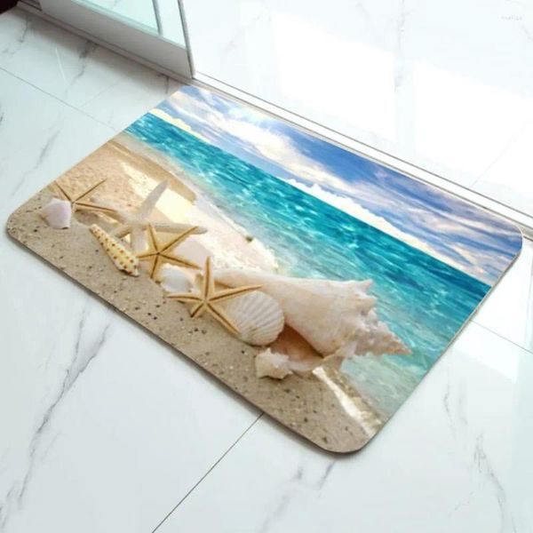 Tappeti Tappetino per porta d'ingresso Spiaggia Conchiglia Stella marina Stampato Antiscivolo Bagno Camera da letto Soggiorno Tappeto Tappeto morbido Decorazione per la casa