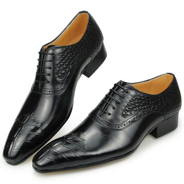 Scarpe eleganti Italia da uomo Prince Classic Modern Formal Oxford Wingtip Stringate fatte a mano in vera pelle nera 230927