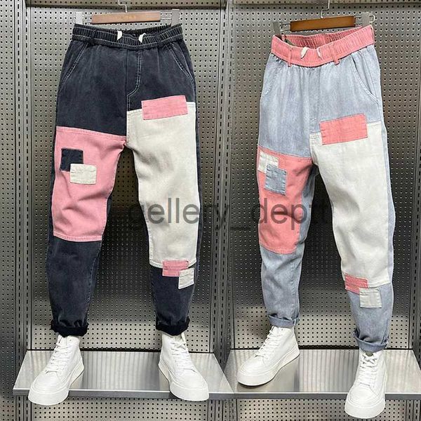 Erkek kot pantolon mol kot erkekler harajuku hip hop popüler sokak kıyafeti tasarımcı marka harem pantolon açık gündelik ekose pantolon moda giyim j230928