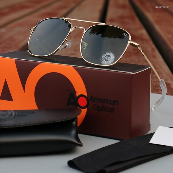 Солнцезащитные очки со стеклянными линзами, авиационный пилот, квадратные, для мужчин и женщин, 2023, армейские военные оптические очки AO для вождения 8054