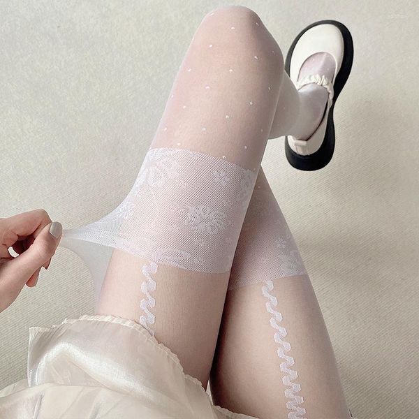 Kadın Çorap Lolita Sevimli Anime Siyah Baskı Taytları Gotik Seksi Fishnet Mesh Goth Punk Pantyhose Beyaz Çorap