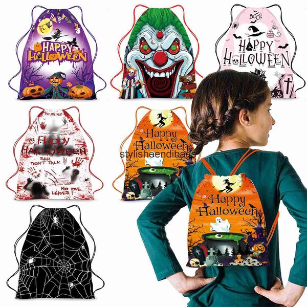 Totes mochila de cordão para halloween, bolsa portátil de ombro duplo com cordão, bolso com alça de mão sanguínea, pocketstylisheendibags