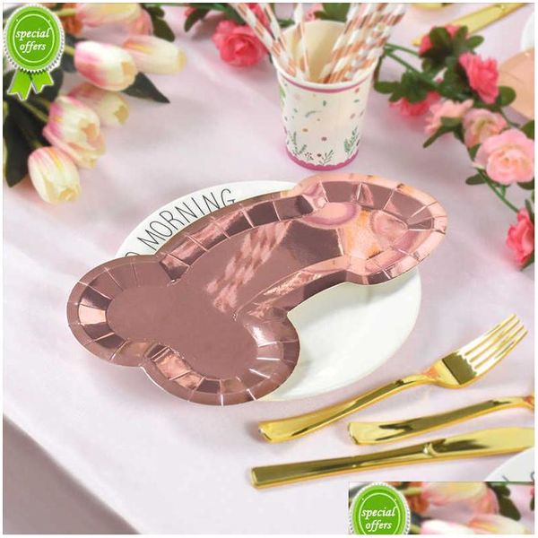 Outros suprimentos de festa de evento 8 pcs rosa ouro pênis placa de papel solteira noiva para ser galinha noite decoração bandeja de comida nupcial chuveiro dhndx