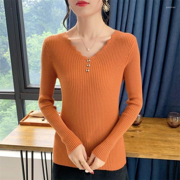 Kadın Sweaters Orange Girl ol düğme yeleği kazak düşük v yakalı kazak tişörtleri kadınlar ince üst kumaş gömlek giysileri