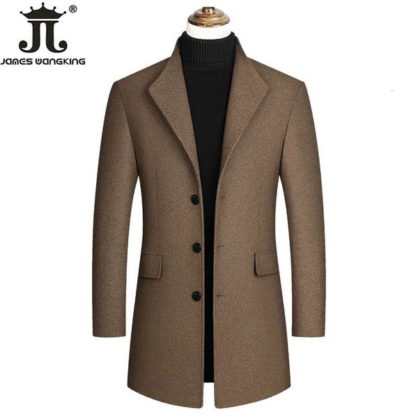 Misturas de lã masculina outono e inverno marca highend boutique quente lã negócios casual longo casaco masculino woo jaqueta cinza preto camelo 230927