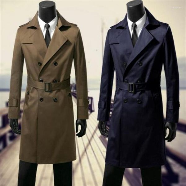 Casacos de Trench Masculinos Coreano Double-Breasted Longo Slim Fit Jovem e de Meia Idade Business Casual Jaqueta Casacas Para Hombre Inv