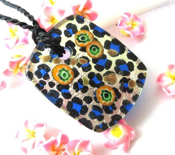 Collane con ciondolo Fatti a mano in vetro di Murano lavorato a mano in lamina d'argento colorata con motivo leopardato, collana rettangolare, gioielli regali