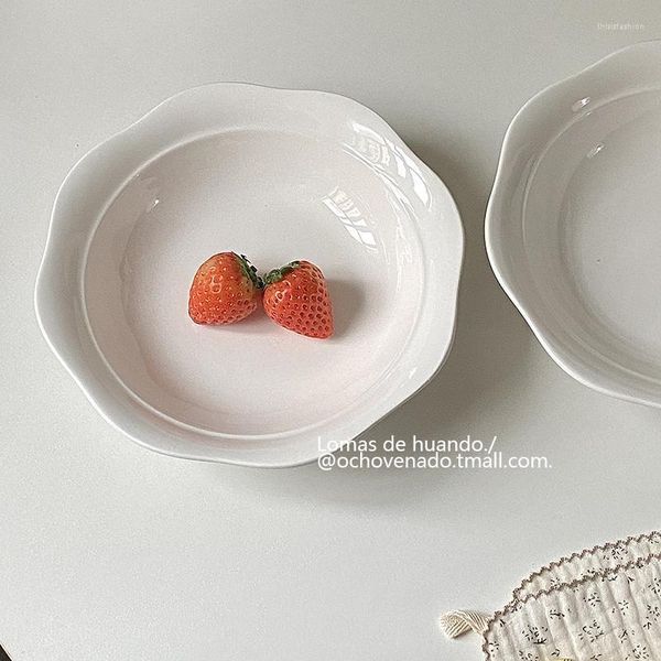 Ciotole Semplicità Fiore bianco puro Bordo Ciotola per zuppa Ceramica Per la casa Dessert Insalata Frutta Stoviglie da cucina Semplice