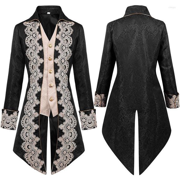 Trench da uomo Cappotto da giacca autunno-inverno Smoking medievale Steampunk Giacca a vento Gotico vittoriano Frac in pizzo Abbigliamento Cosplay