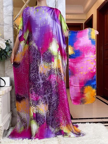 Casual Kleider 2023 Muslimische Seide Abayas Für Frauen Mode Druck Islam Türkei Lose Elegante Femme Robe Afrikanische Sommer Eis Kleidung mit