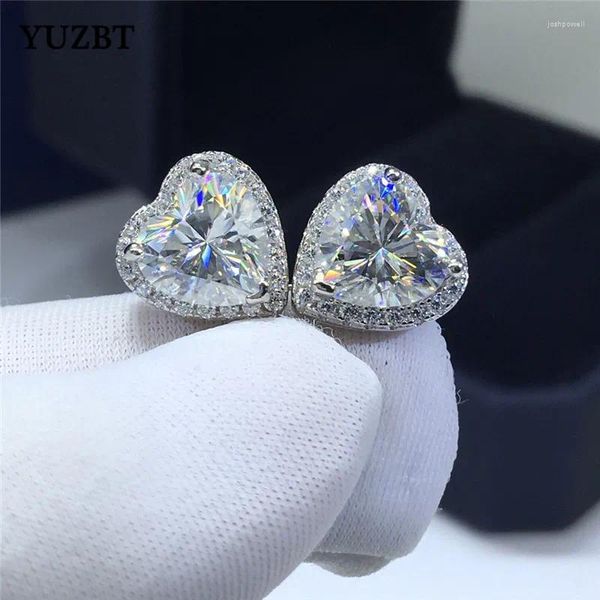 Brincos de garanhão YUZBT S925 prata esterlina sólida total 4 ct excelente corte diamante passado D cor coração moissanite para mulheres