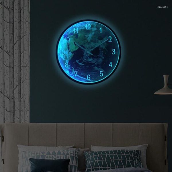 Wanduhren LED-Licht und Ton Dual Control Uhr kreative leuchtende Erde Home Wohnzimmer dekorative hängen