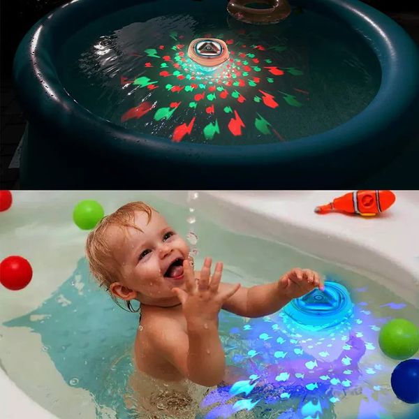 Brinquedos de banho para bebês Brinquedo de banho para bebês Luzes LED subaquáticas para banho à prova d'água para banheira Lagoa Piscina Fonte Cachoeira Aquário Crianças Piscina Brinquedo Decoração 230928