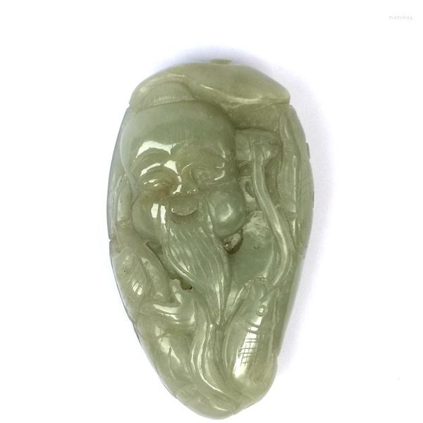 Estatuetas decorativas yizhu cultuer arte certificado coleção china hetian jade escultura auspicioso velho pescador pingente decoração