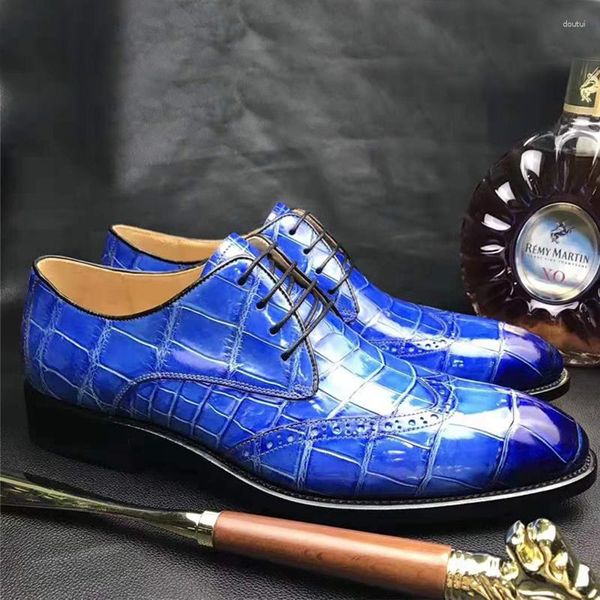 Scarpe eleganti Chue Uomo Tempo libero Affari Brogue Carving Sneaker formale da uomo in vera pelle di coccodrillo con estremità a pennello