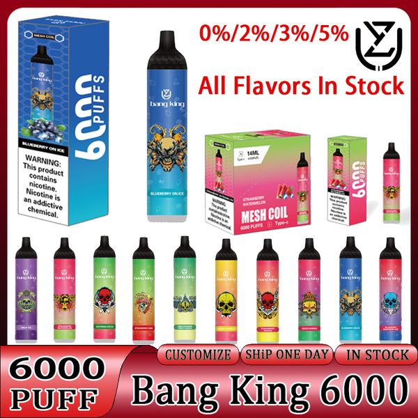 Orijinal Uzy Bang King 6000 Pufs 6K Tek Kullanımlık E-Cigettes Çubukları Bang Puff Eşheri Bobin 6000 E Sigara Vape Bang King Pen 14ml Vapers DesheChables 1100mAH şarj edilebilir