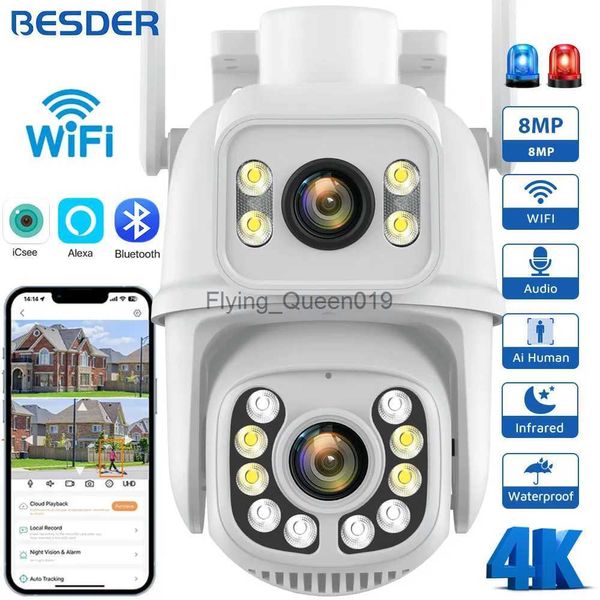 CCTV Lens Besder 8MP PTZ IP Kamera Çift Ekran Gece Görüşü Otomatik İzleme CCTV WiFi Gözetim Kamerası Açık Güvenlik Koruma Icsee YQ230928