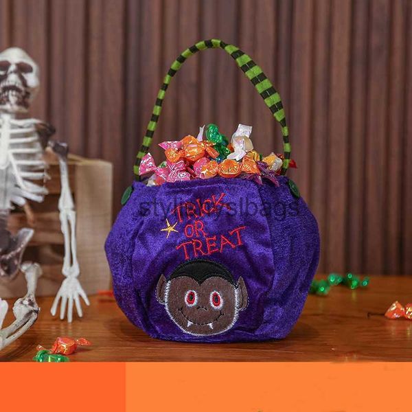 Totes Halloween Party Handheld Süßigkeiten Tasche Muster Kinder Fleece Geschenk Tasche Fledermaus Schwarze Katze Kürbis Tasche05stylishyslbags