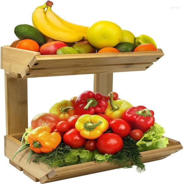Pratos cesta de frutas vegetais cozinha balcão suporte 2 camadas rack armazenamento em casa tigela exibição bandeja titular para pão vegetal