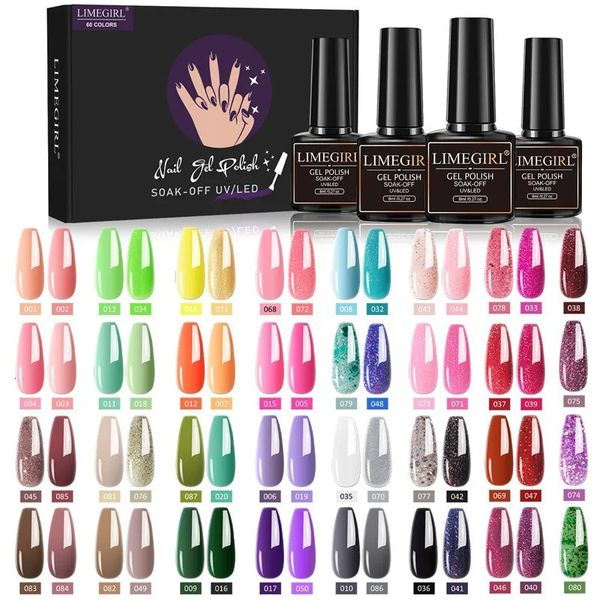 Nail Art Kits Limegirl Polonês Conjunto 60PCS Glitter Lacquer Kit para Manicure Semi Permanente Híbrido Vernizes Base e Top 230927