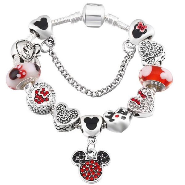 16-21CM braccialetto di fascino europeo perline di fascino del topo dolce catena di serpente in argento 925 per bambini Accessori gioielli fai da te con confezione regalo260c