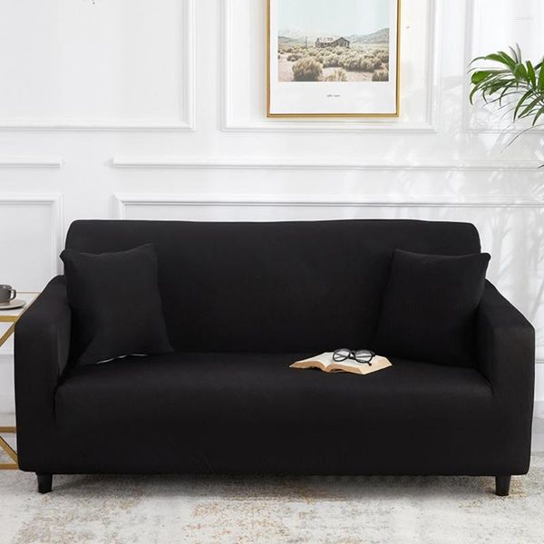 Cadeira cobre preto cor sólida elástica spandex capa de sofá poltrona proteção para sala de estar único amante 3/4 lugares