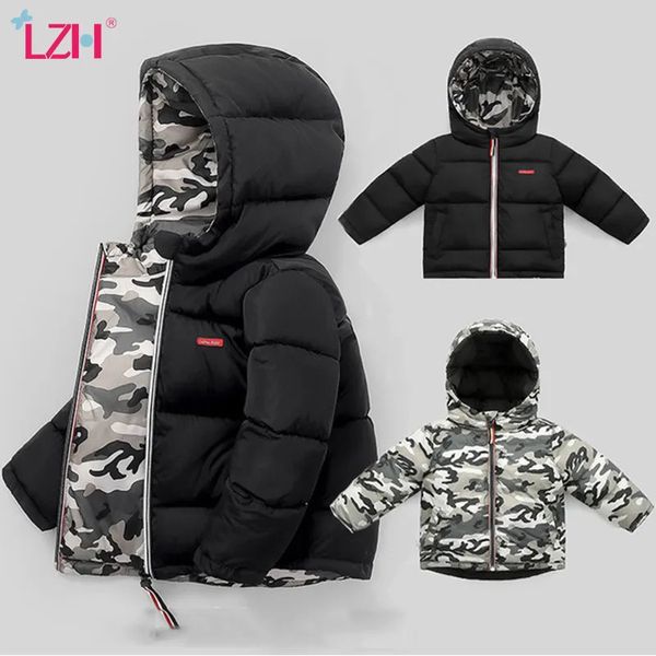 Para baixo casaco lzh crianças jaqueta acolchoada para crianças camuflagem doublesided wear roupas meninos outono inverno bebê 230928