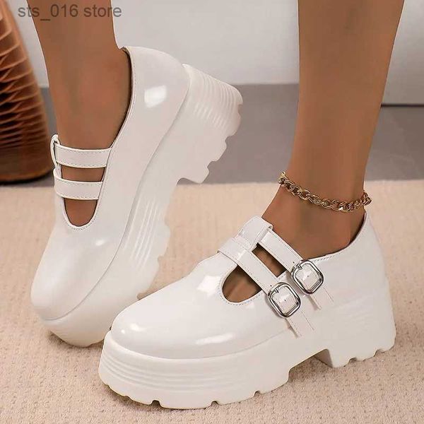 Sapatos de vestido punk fivela plataforma robusta bombas mulheres 2023 outono fundo grosso mary jane sapatos mulher patente couro salto alto sapatos góticos t230928