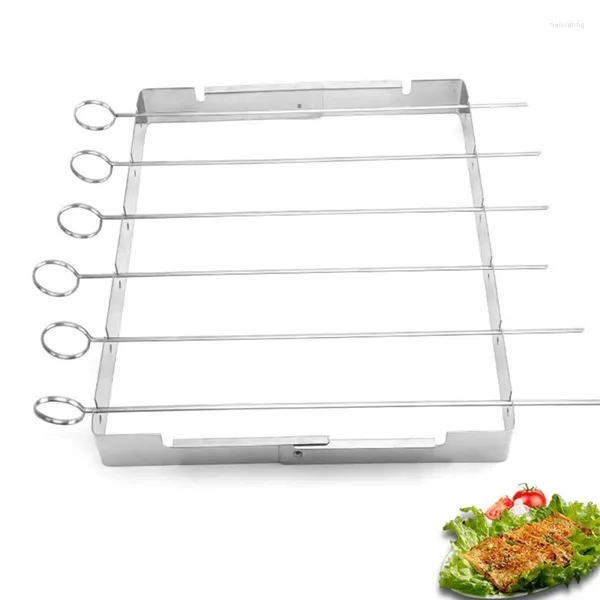 Strumenti Pieghevole in Acciaio Inox Kebab Rack Semplice Griglie per Barbecue BBQ All'aperto Con 6 Pezzi Spiedini Per PICNIC Camping KXRE