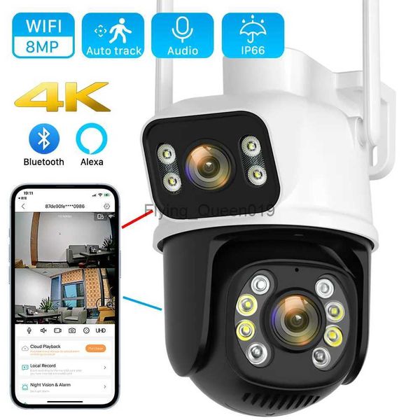 Obiettivo CCTV 8MP 4MP Doppia lente Doppio schermo Telecamera Wifi Impermeabile Colore IR Visione notturna Monitoraggio automatico Cloud Telecamere di sorveglianza Wifi ICSEE YQ230928