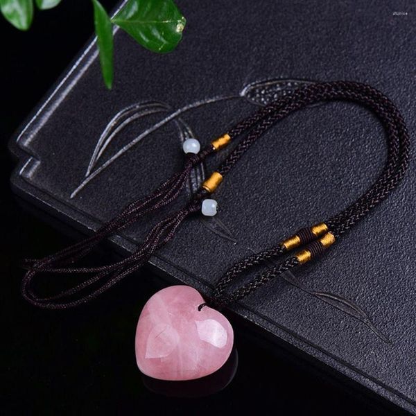 Anhänger Halsketten 1PC Charme Rosa Kristall Halskette Herz Jade Edelstein Natürliche Heilung Zauberstab Energie Frauen Mode Geschenk