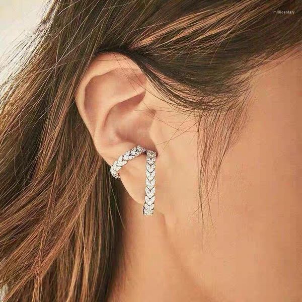 Sırtlar Küpe Hassas Kristal Yaprak Keyfek Olmayan Kadınlar için Piercing 1 adet Gümüş Renk Lüks Kulakbone Earclip Moda Takı Kde137