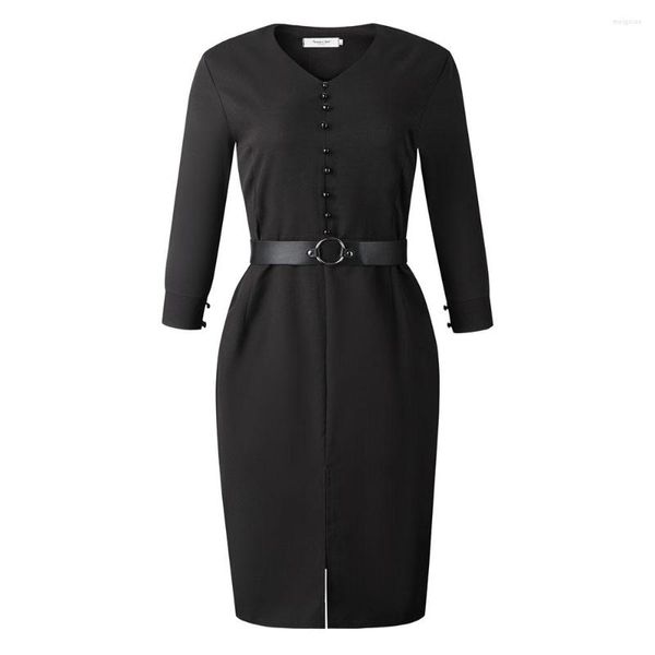 Roupas étnicas Vestido Africano Estilo Feminino Preto V-Pescoço Cintura Bolsa Hip Slit D010